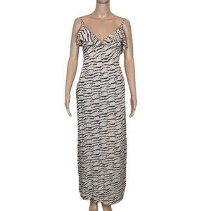 Maxi Dress zebra print beige Size 8 strappy v-neck Imprint Cotton